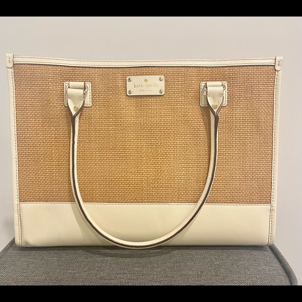 Kate spade wicker and leather tote bag